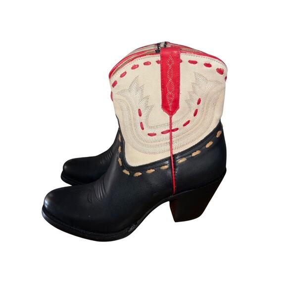 Lucchese Women Cream Black Cowboy Western Bootie (Ash Boot) Size 8.5 NWT Rodeo - Picture 1 of 8